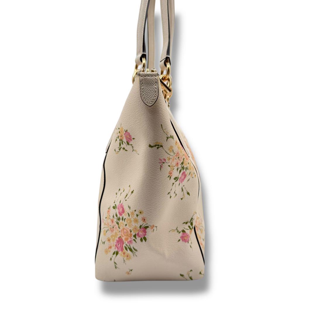 美品 COACH トートバッグ 花柄 PVC レザー ホワイト F28965