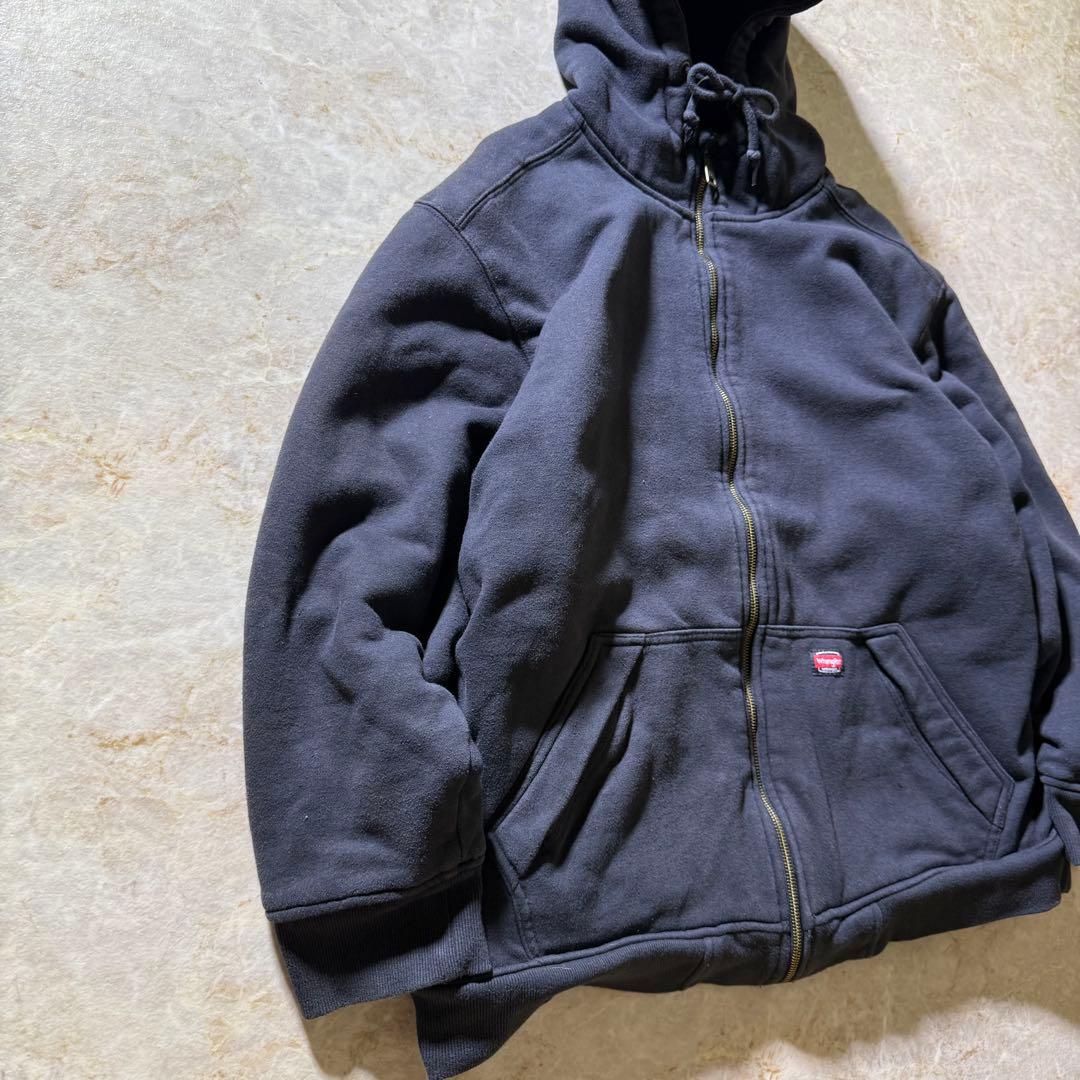 Wranglerジップアップパーカー古着フェードブラック裏ボアCBOY短丈当時物XL(LL)・Wrangler