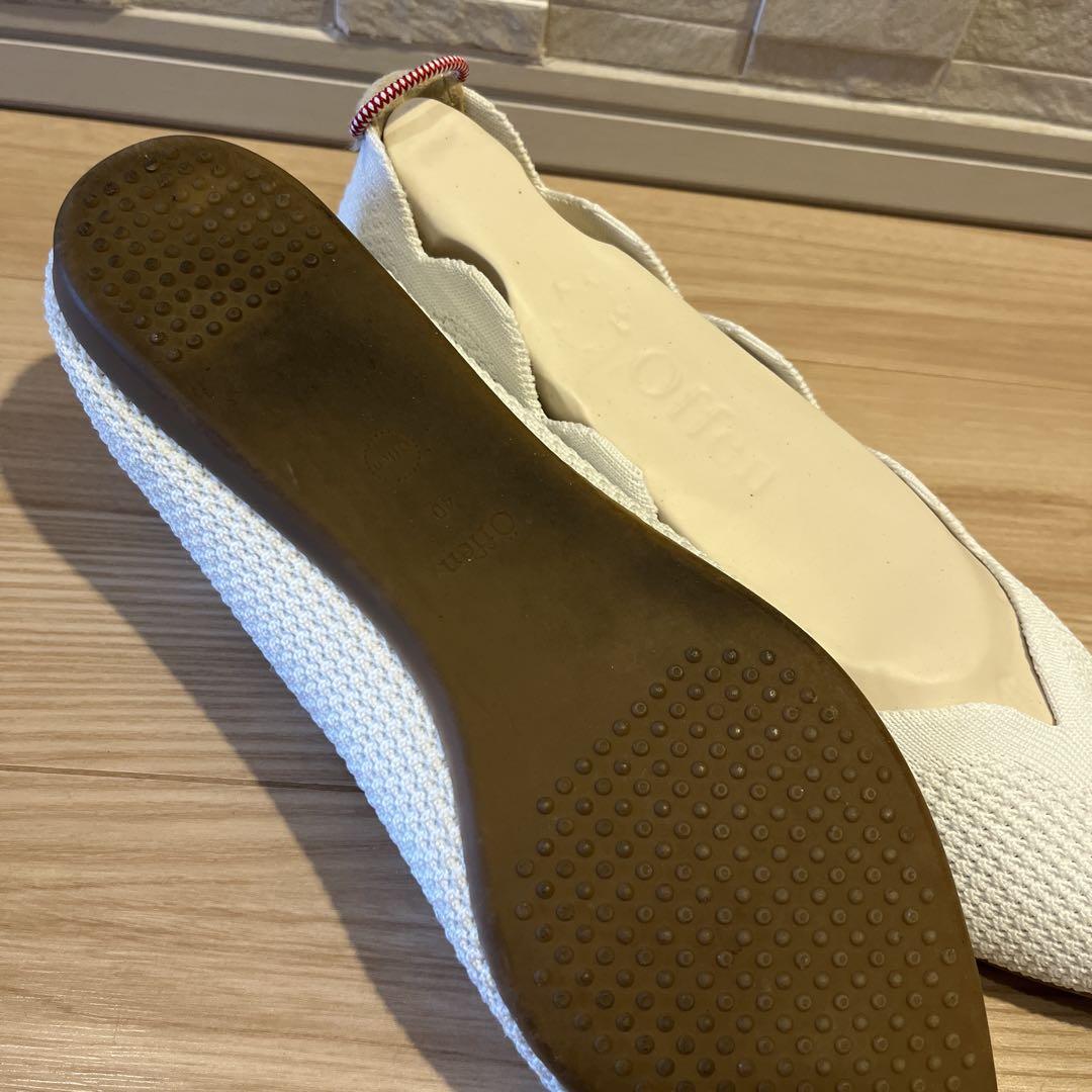 Offenホワイト スカラップエッジ フラットシューズ40.美品