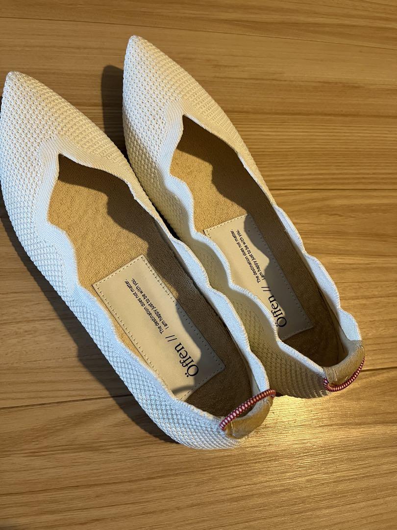 Offenホワイト スカラップエッジ フラットシューズ40.美品