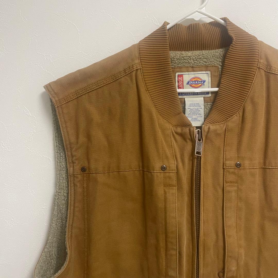 Dickies ダック地 ワークベスト メンズベスト 裏地ボア