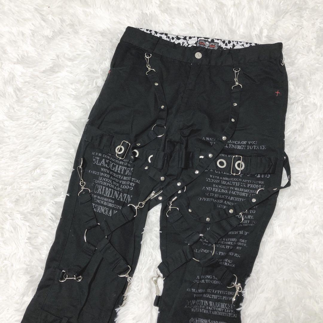 新しい MAD PUNKS L ブラック ハーネスフレアパンツ マッドパンクス パンツ