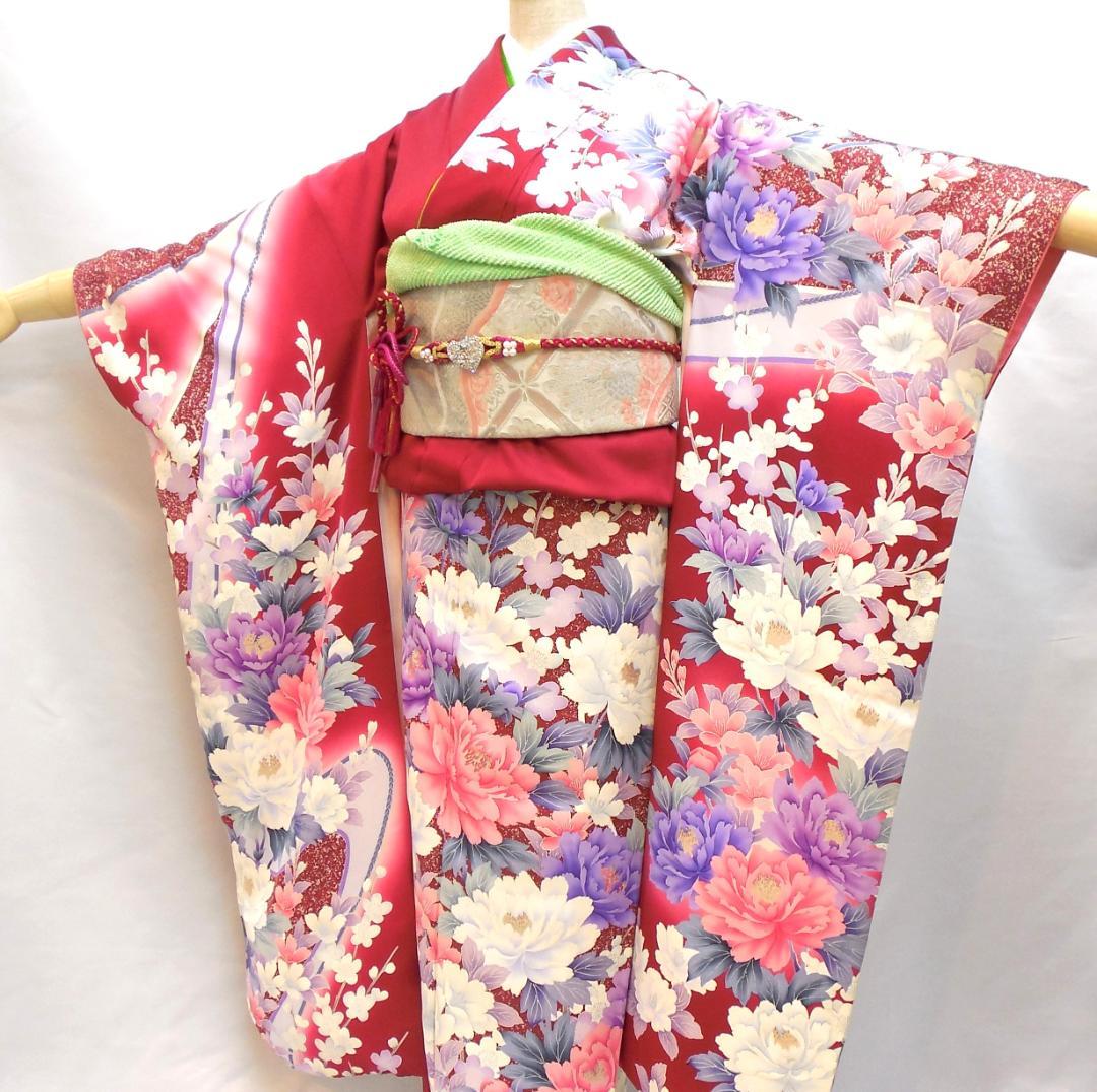 極美品★振袖フルセット 正絹 成人式 振袖 7点セット Mサイズ レッド系 花柄 極美品★振袖フルセット 正絹 成人式 振袖 7点セット Mサイズ レッド系 花柄