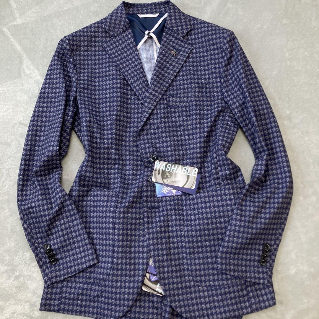 タグ付✨G-STAGE セットアップスーツ　千鳥　洗える　ストレッチ　44 紺