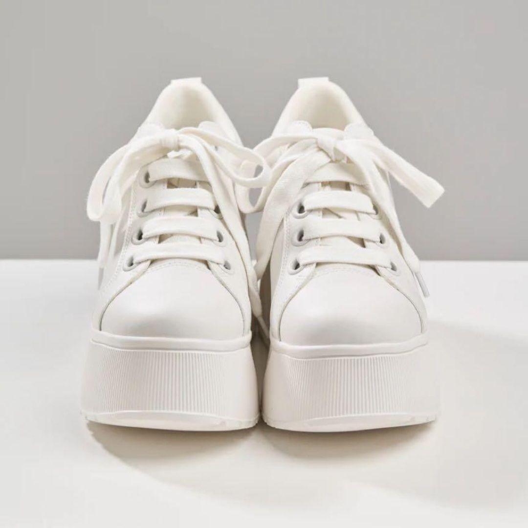 専用 未使用 鈴木亜美さん ホワイト プラットフォーム スニーカー 本革 L