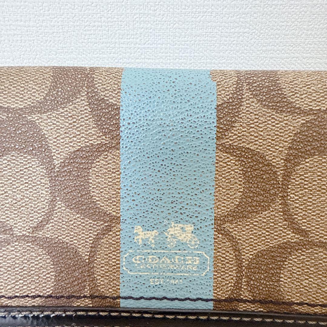 COACH コーチ 二つ折り長財布 シグネチャー ブルー/ベージュ