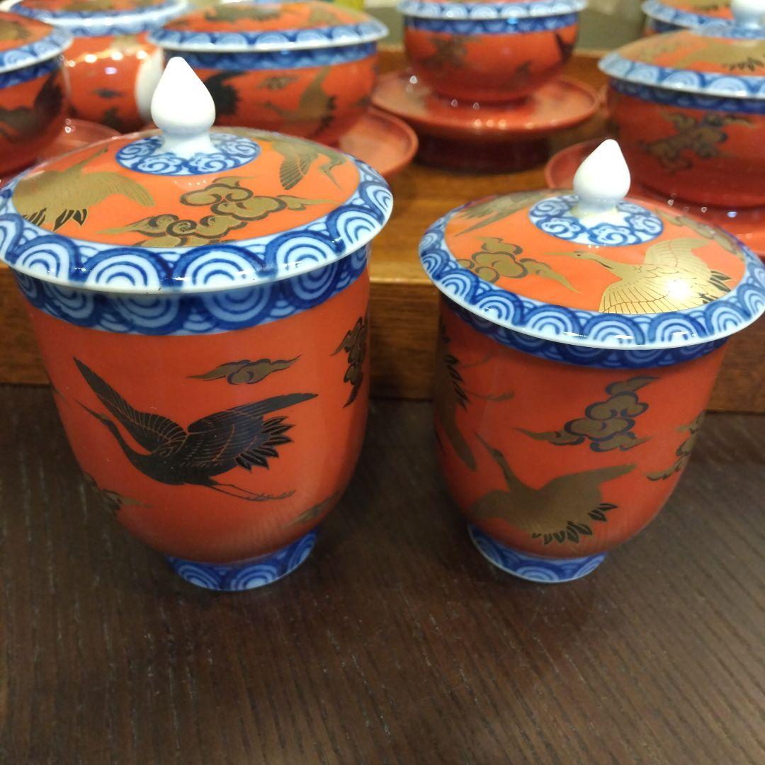 宮内庁御用達深川製磁　有田焼 金色の鶴模様 陶磁器茶器セット