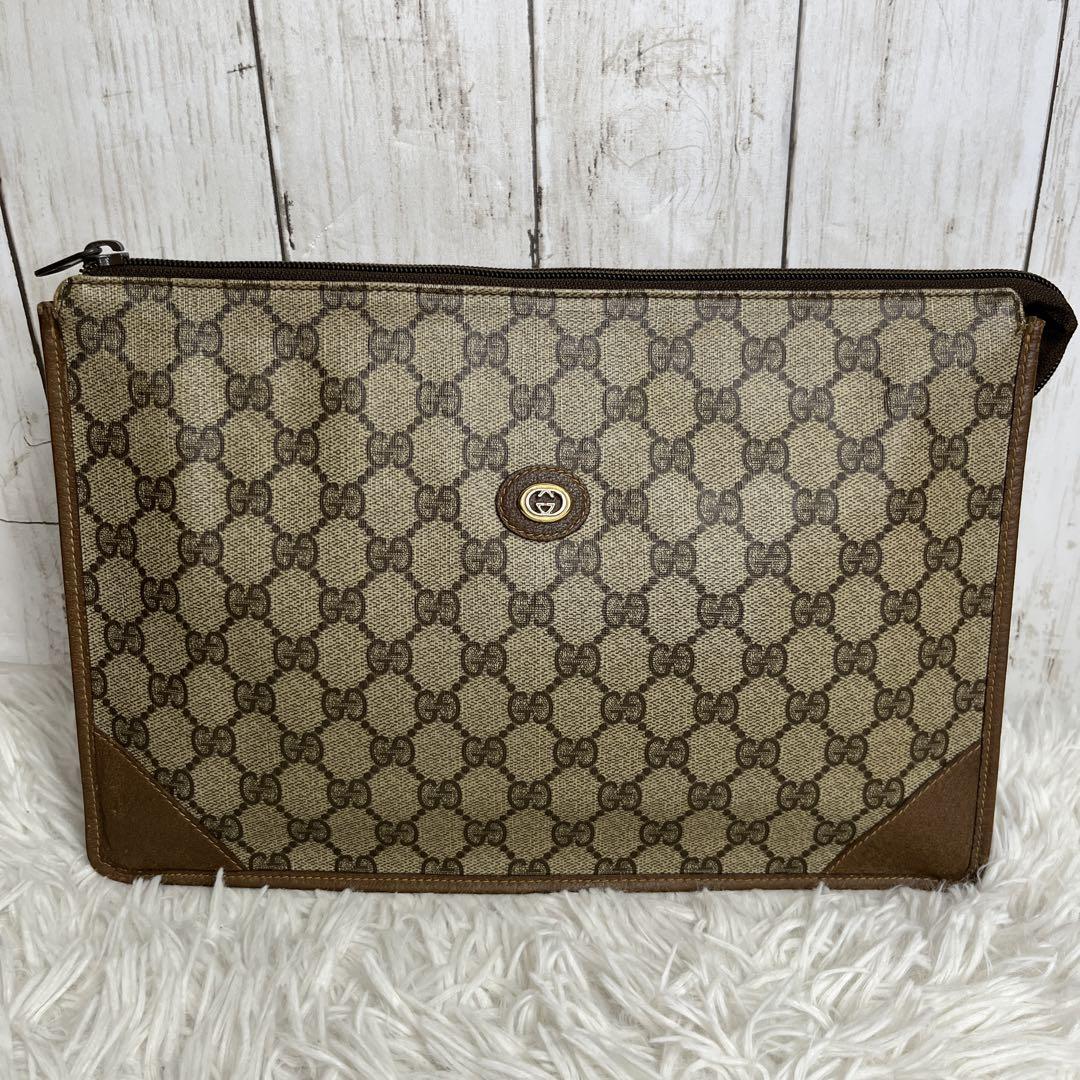 GUCCI GG柄　PVC クラッチバッグ　セカンドバッグ　ブラウン　オールド