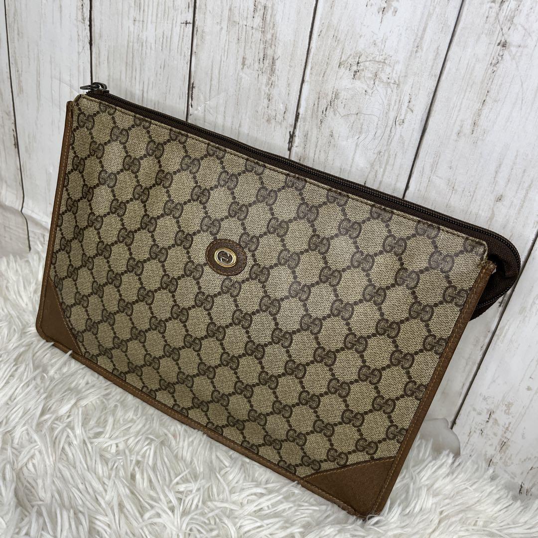GUCCI GG柄　PVC クラッチバッグ　セカンドバッグ　ブラウン　オールド