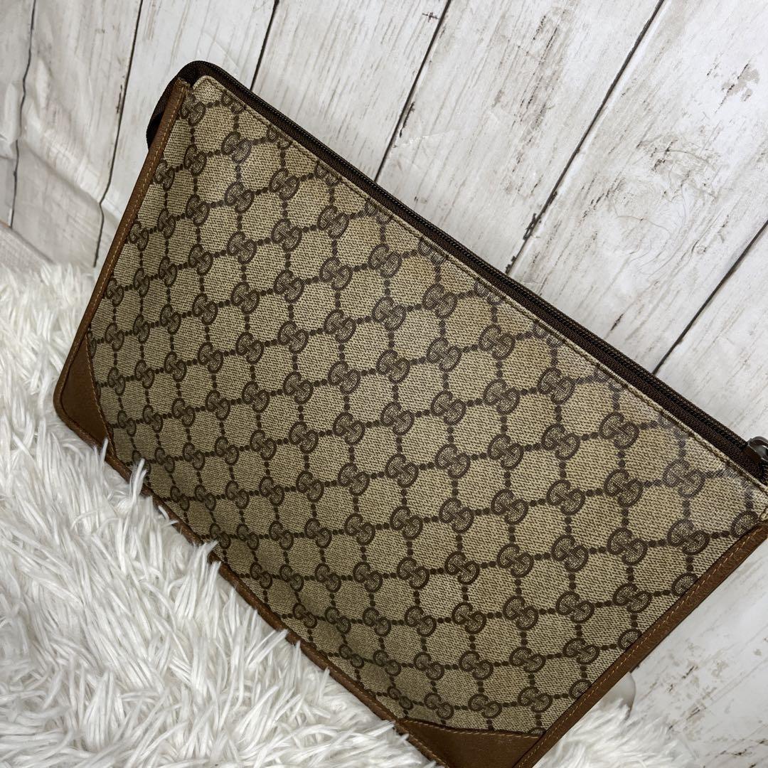 GUCCI GG柄　PVC クラッチバッグ　セカンドバッグ　ブラウン　オールド