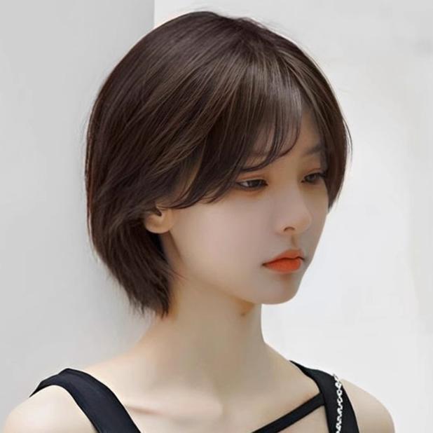 人毛100% フルウィッグ 医療用 ショートボブ ブラック ストレート 黒髪