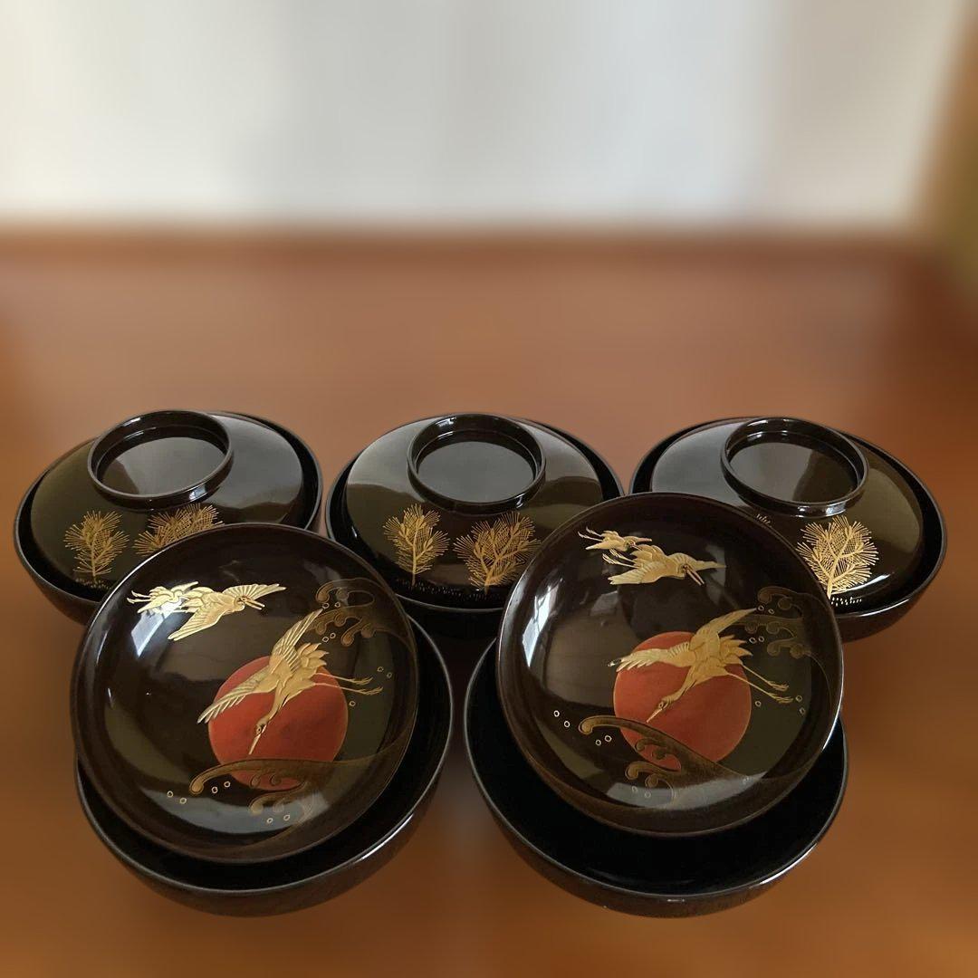 漆器 時代物　お碗　菓子器セット 5個 木箱付き 漆器 時代物 お碗 菓子器セット 5個 木箱付き - メルカリ