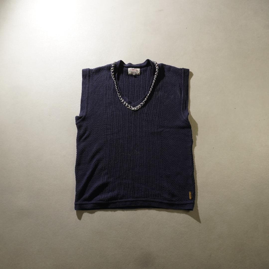 90s ARMANI JEANS リネンニットベスト ブルー/UW211