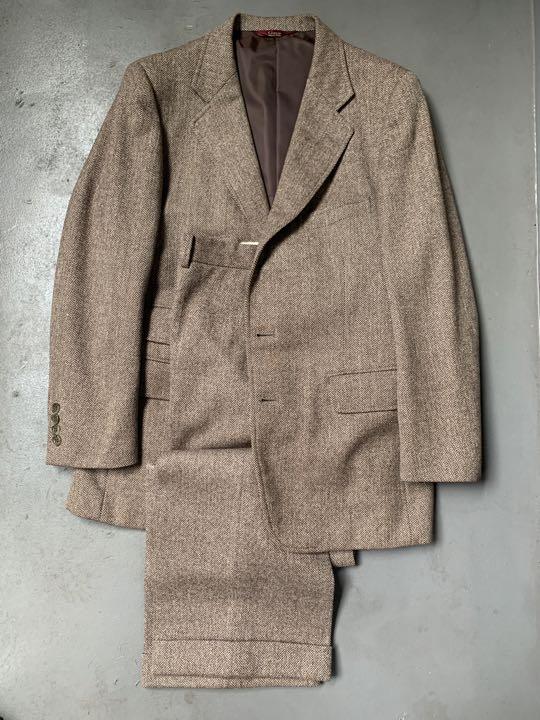 高い素材】 Chaps by Ralph Lauren ヘリンボーンスーツ セットアップ 安く 【訳あり】トゥモローランド 薄手 毛 モヘヤ ネイビーブルー メンズスーツ上下 セットアップ