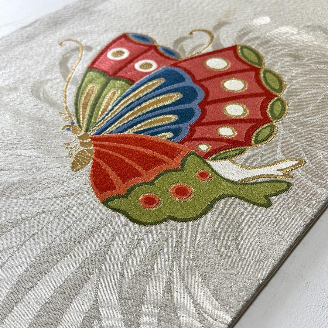 【500円引きクーポン】 名古屋帯 蝶々 乱菊 銀通し 刺繍 NO-1376 着物・浴衣