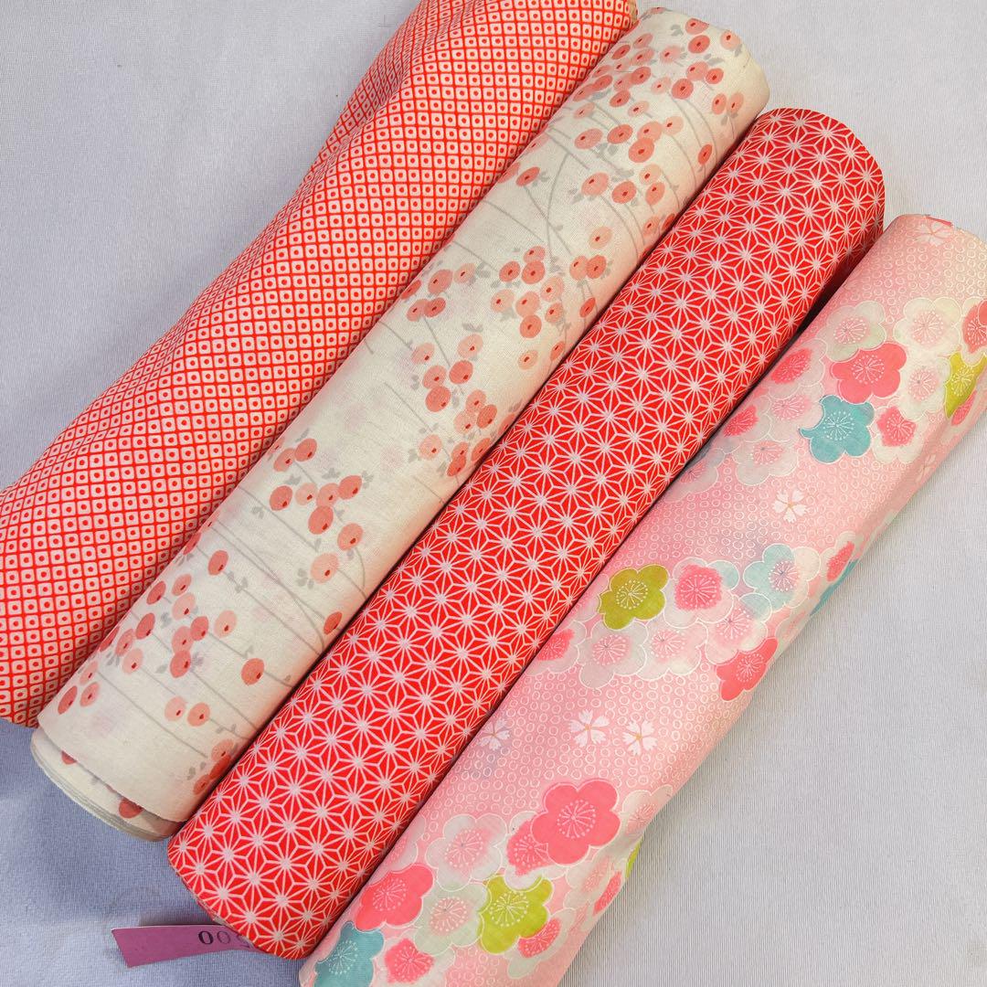 反物　羽尺　ウール　麻の葉　饅頭菊　鹿の子　梅花　4個セット　着物　052t