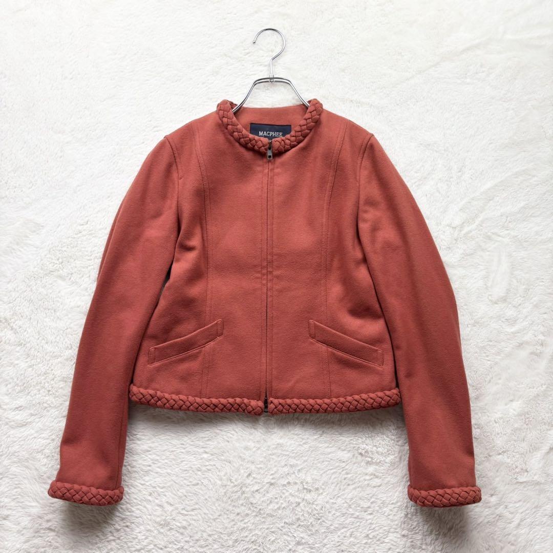 k1259【マカフィー】38 オレンジ カシミヤ混 ノーカラージャケット