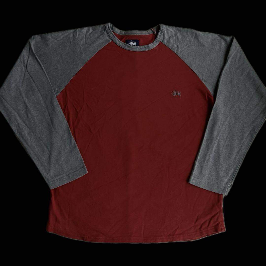バイカラー” old stussy 刺繍ロゴ 紺タグ ラグラン Tシャツ M