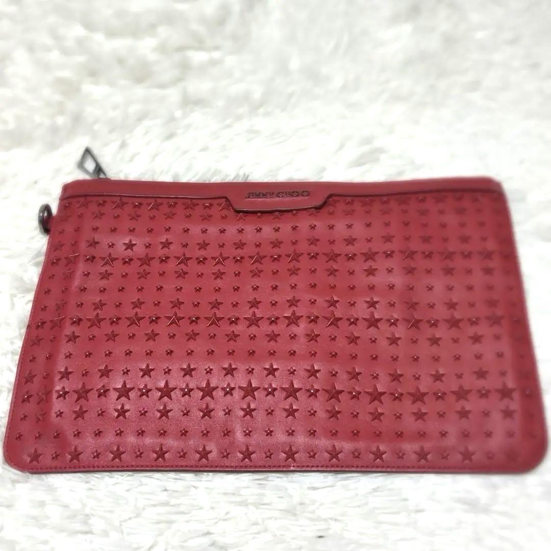 美品 ジミーチュウ メンズ レザー クラッチバッグ スタッズ 赤