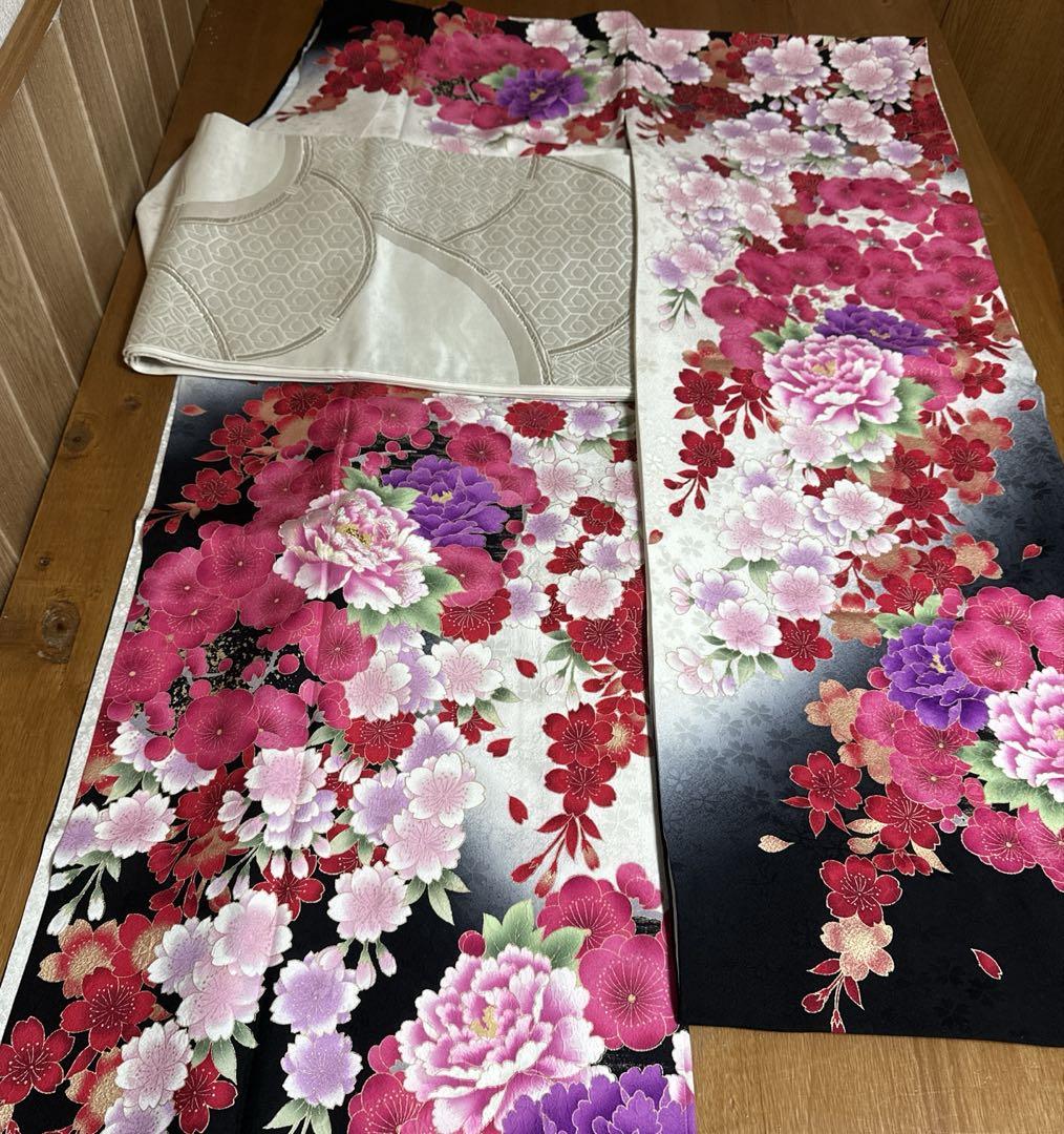 トールサイズ　正絹振袖　袋帯　長襦袢　小物セット　 大きめサイズ　18ー12②
