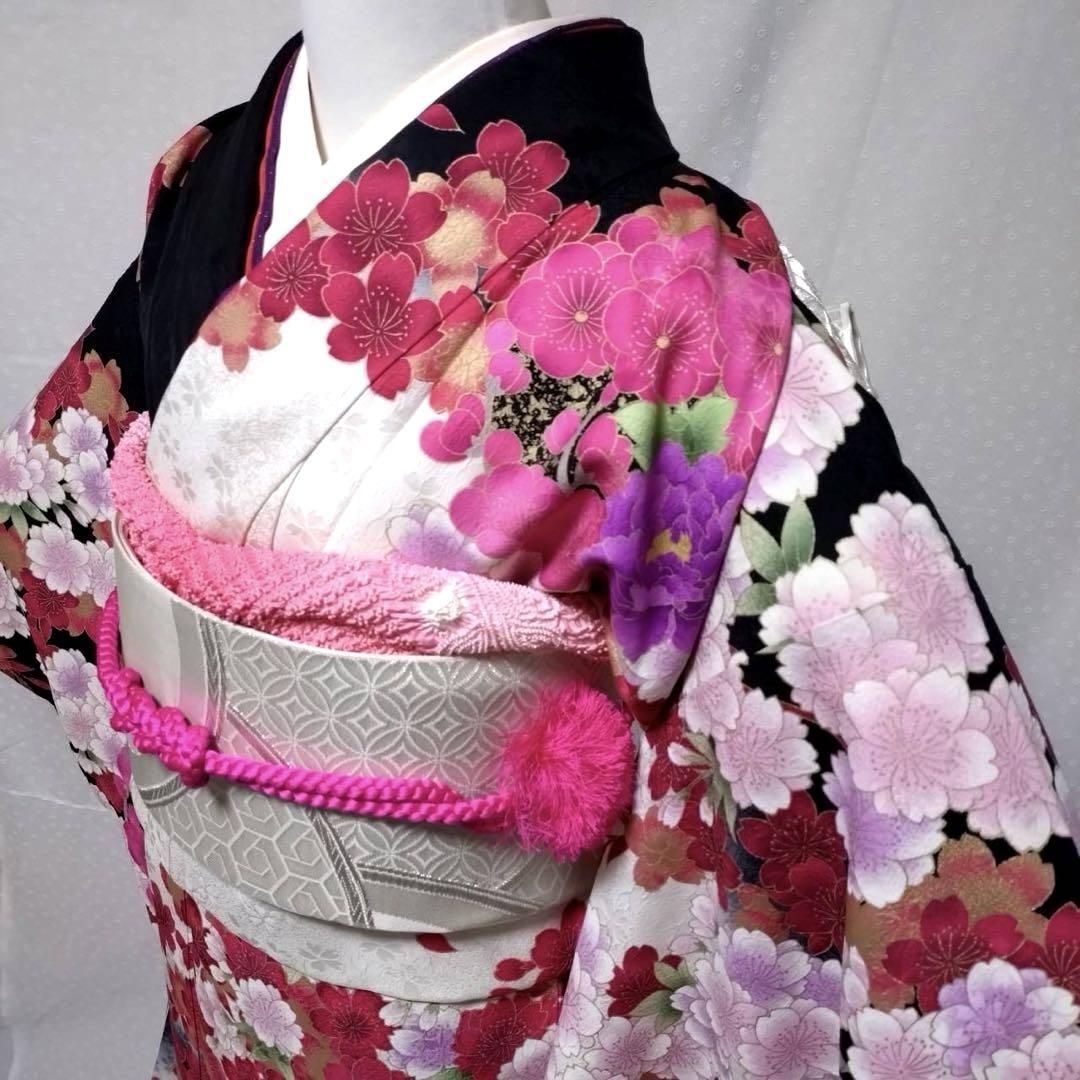 トールサイズ　正絹振袖　袋帯　長襦袢　小物セット　 大きめサイズ　18ー12②