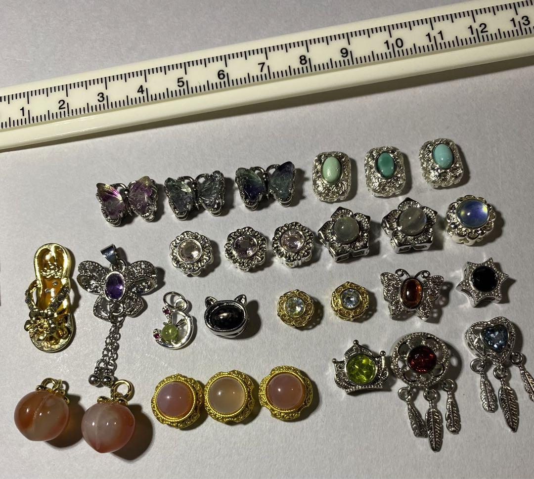 天然石　金属パーツ　スペーサー　花座　アクアマリン　ターコイズ　アメジスト　等