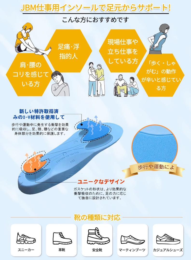 インソール 衝撃吸収 中敷き 立ち仕事 アーチサポート 靴 25-26cm