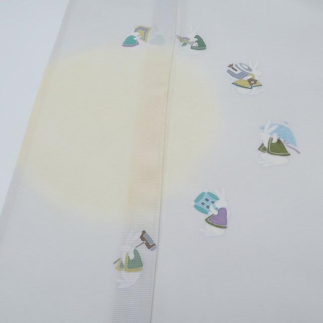 美品 夏着物正絹 絽“宝を手に餅つきの準備万端！お祭り騒ぎの兎