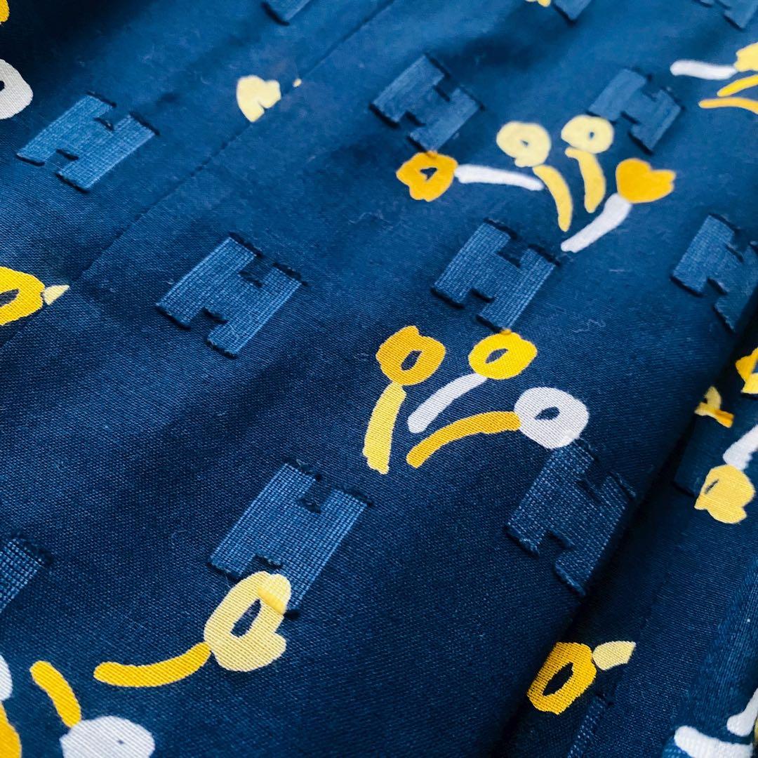 レリアン●極美品●60'sレトロ調 マキシ丈 サマーコットンシャツワンピース L