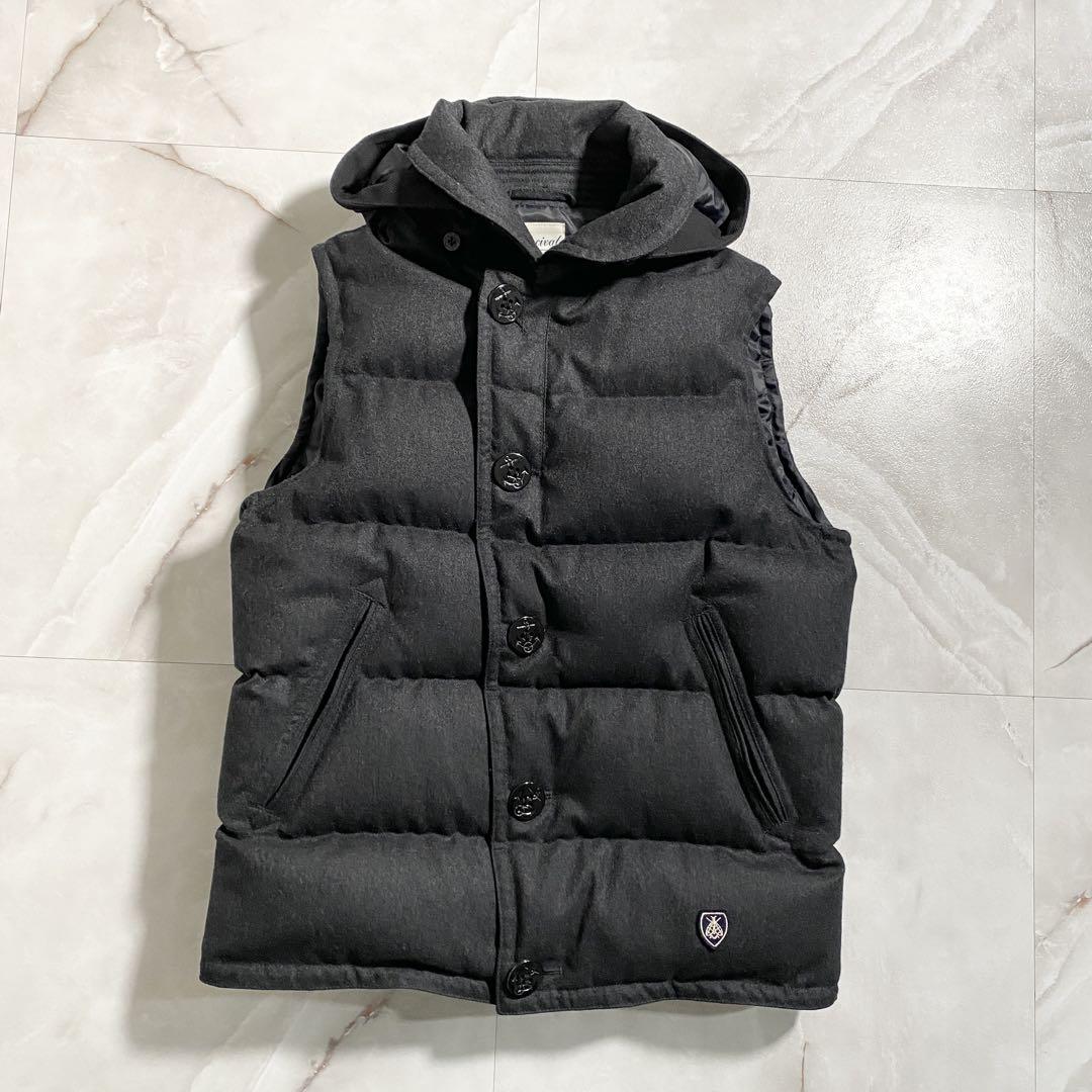 B15160 美品 オーシバル　ウールフランネル　ダウンベスト　チャコール　4 B15160 美品 オーシバル ウールフランネル ダウンベスト
