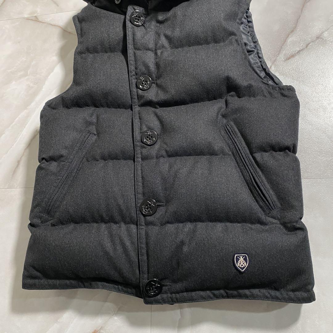 B15160 美品 オーシバル　ウールフランネル　ダウンベスト　チャコール　4 B15160 美品 オーシバル ウールフランネル ダウンベスト