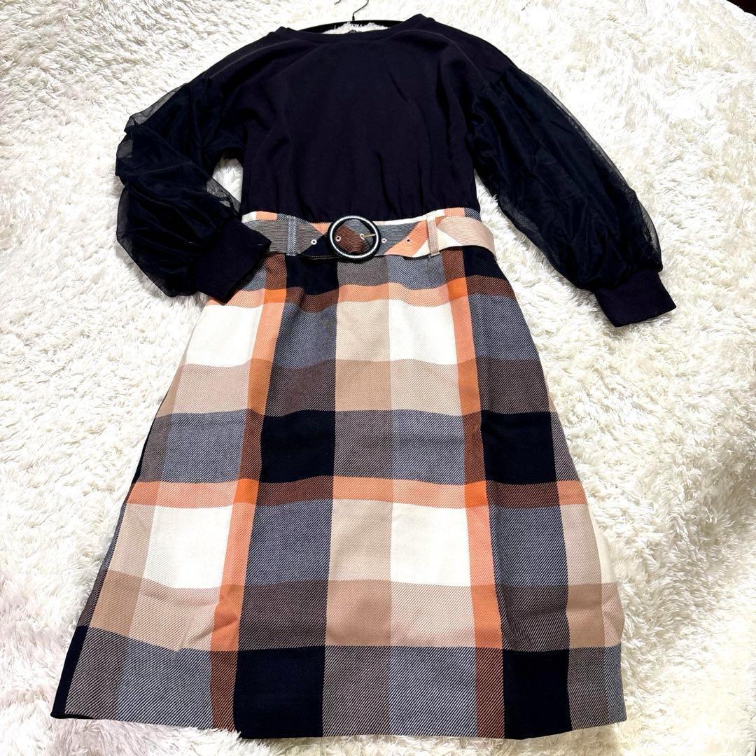 yummy777ブルーレーベルクレストブリッジ ワンピース チェック M