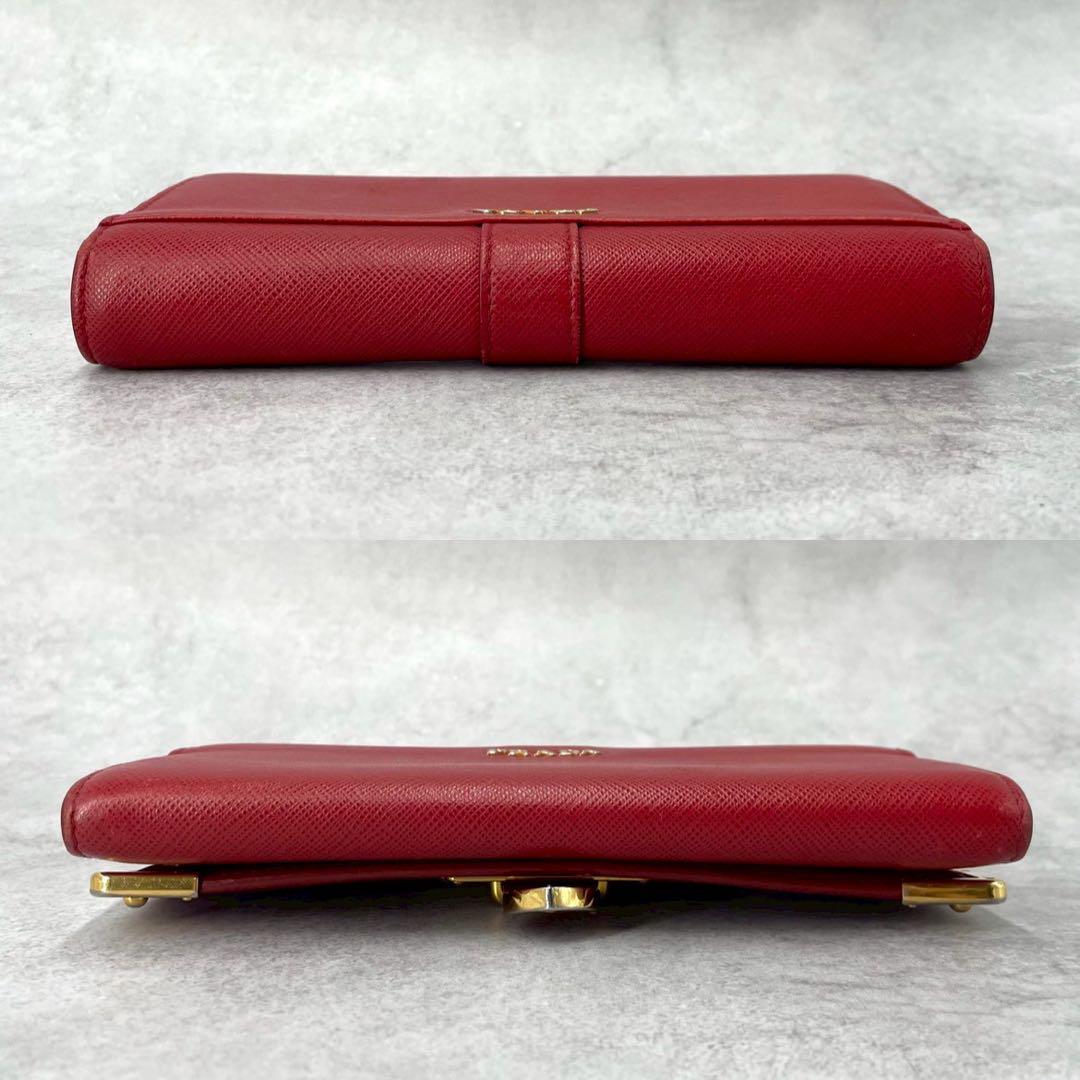 【良品】PRADA 長財布　カイエ　サフィアーノ　レザー　赤　ゴールド金具