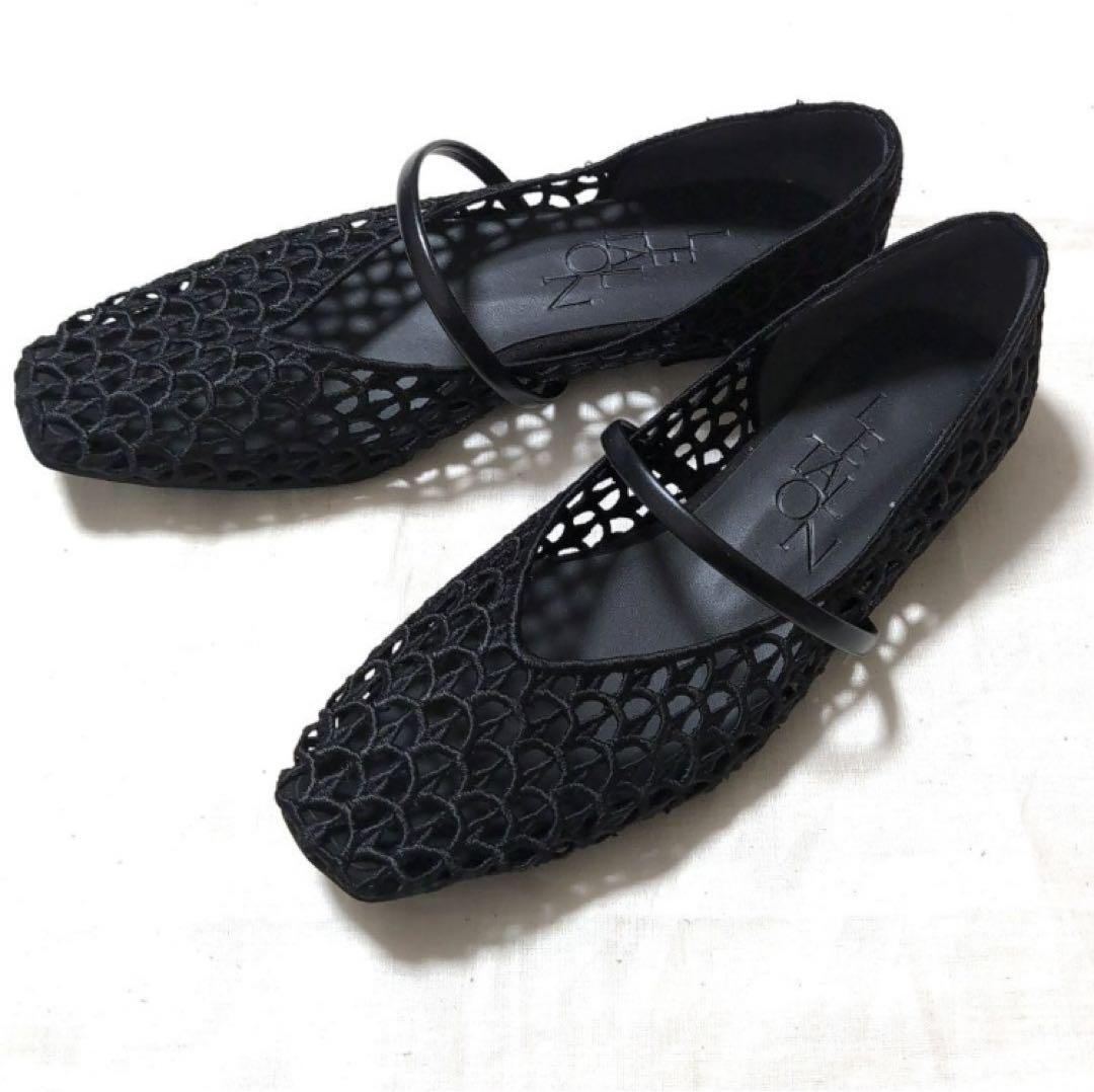 未使用に近い　LE TALON ルタロン スクエアクロシェストラップフラット