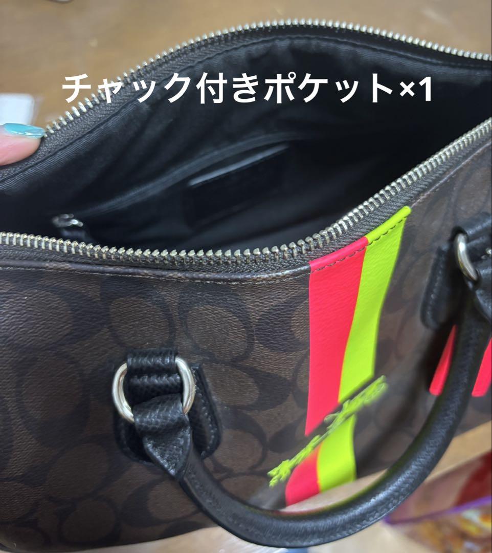 Coach コーチ ハンドバッグ ボストン型 蛍光 ピンク グリーン