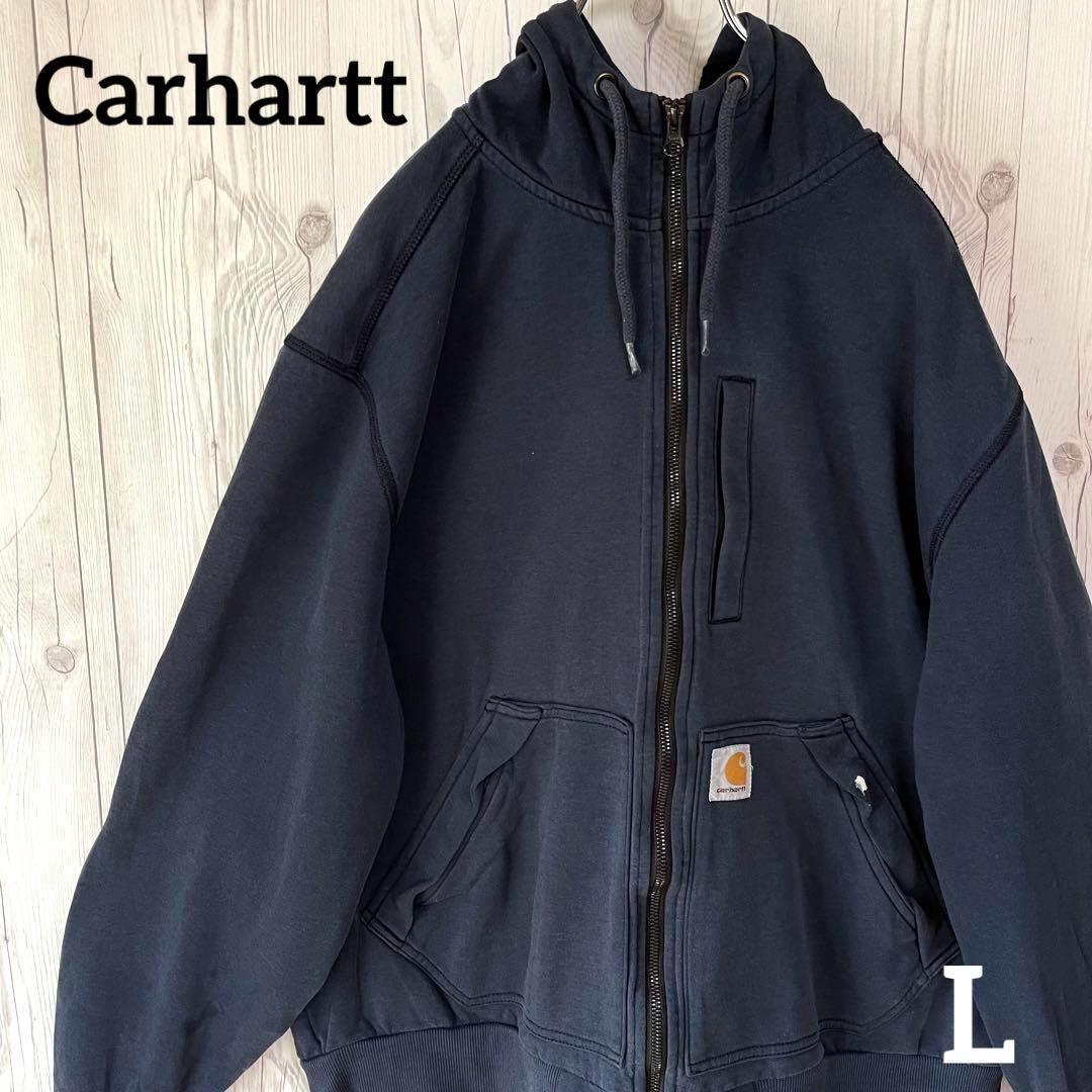 Carhartt　カーハート　ジップアップスウェットパーカー　紺ネイビーL　ロゴ