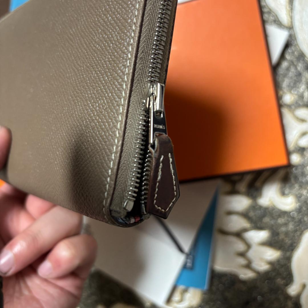 【美品 D刻印】 エルメス エトゥープ アザップ ロング シルクイン 長財布
