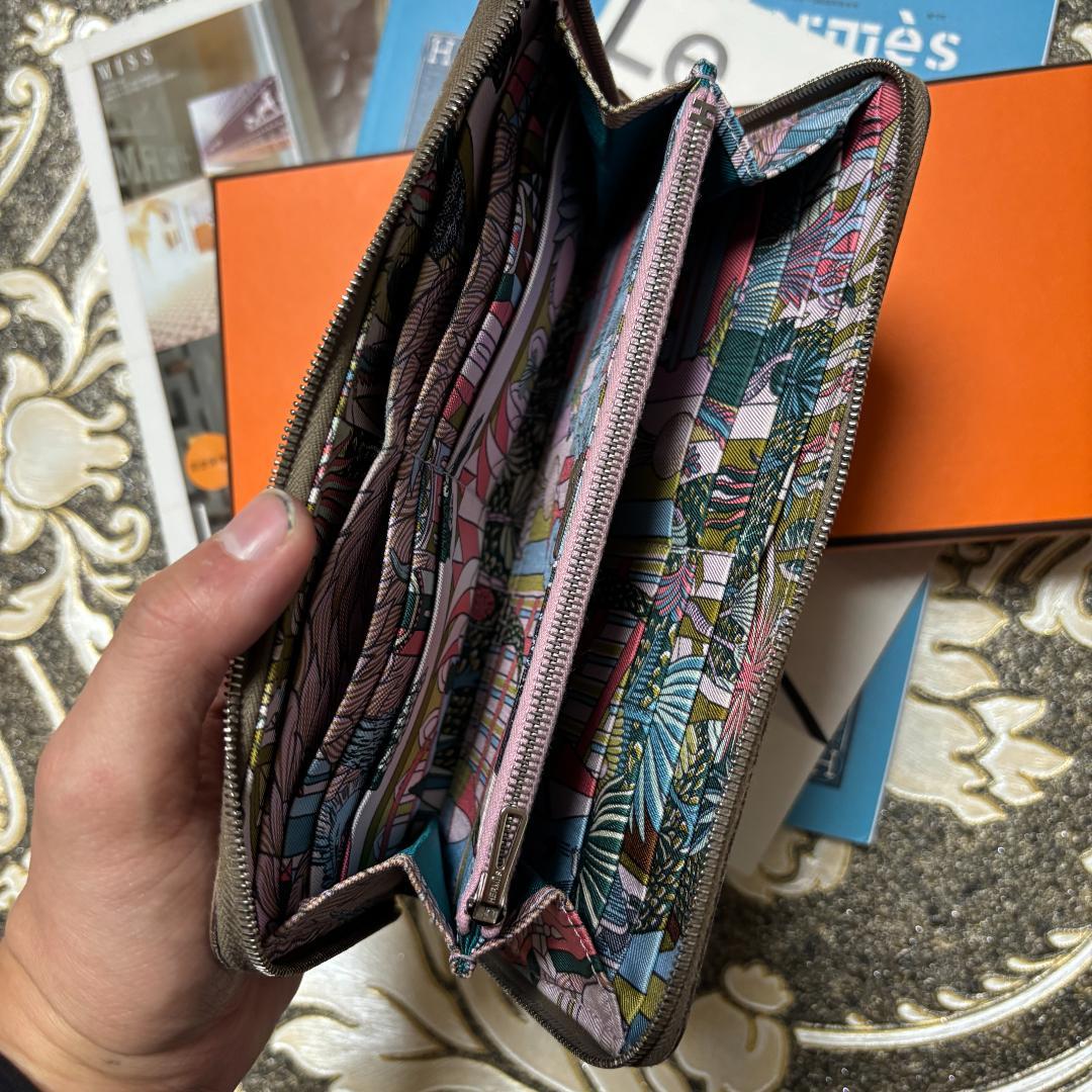 【美品 D刻印】 エルメス エトゥープ アザップ ロング シルクイン 長財布