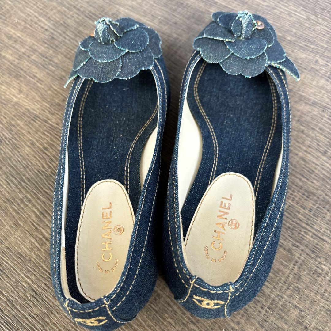 CHANEL シャネル デニムパンプス カメリア ココマーク 36 1/2C