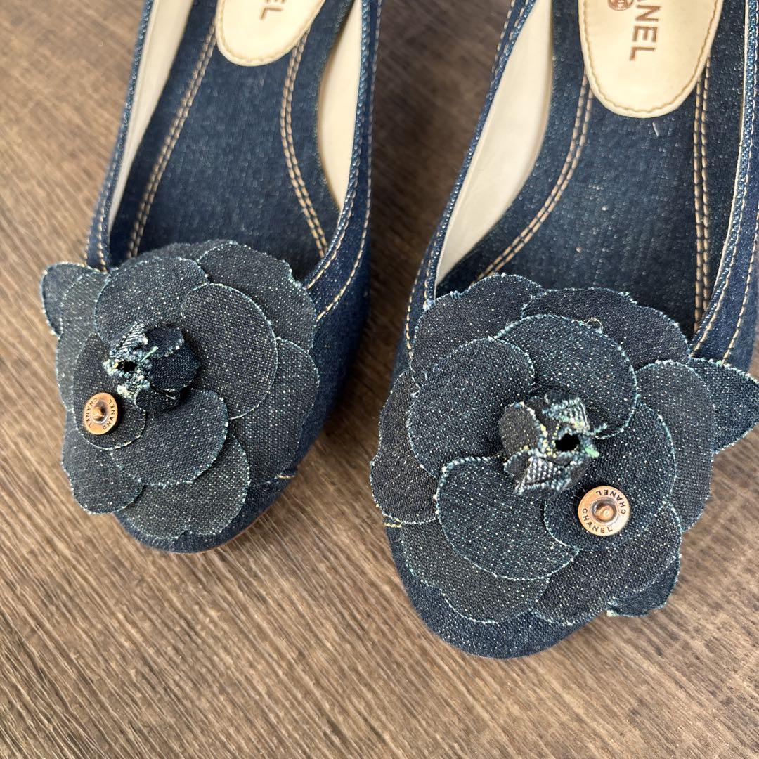 CHANEL シャネル デニムパンプス カメリア ココマーク 36 1/2C
