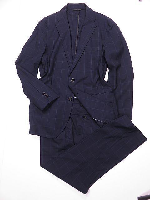 美品　シンプリシテプリュス　春夏秋　シングルスーツ　大判チェック　紺　５０/L