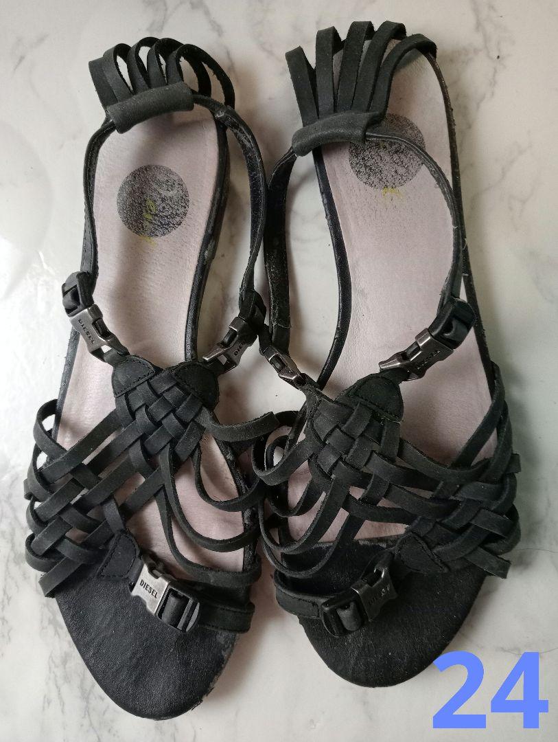 ジャンク品★DIESEL ディーゼル　フラットサンダル　ブラック　レディース37