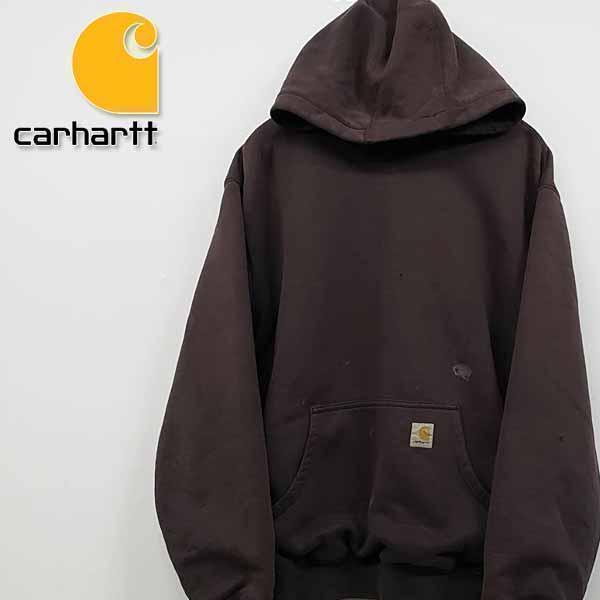 古着 90s メキシコ製 カーハート  パーカー ワンポイントロゴブラウン L