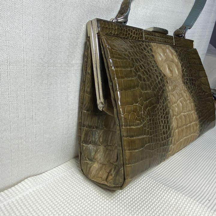 昭和レトロ クロコダイルハンドバッグ 鏡・小銭入れ付き