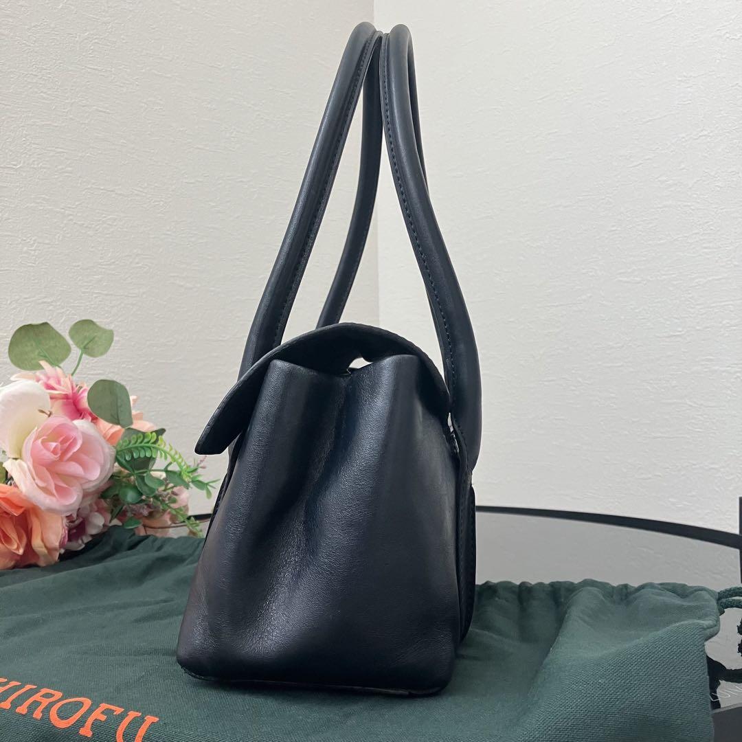 HIROFU ヒロフ 型押し ロゴ ハンドバッグ トート レザー ネイビー HIROFU✨ヒロフ ハンドバッグ レザー ネイビー