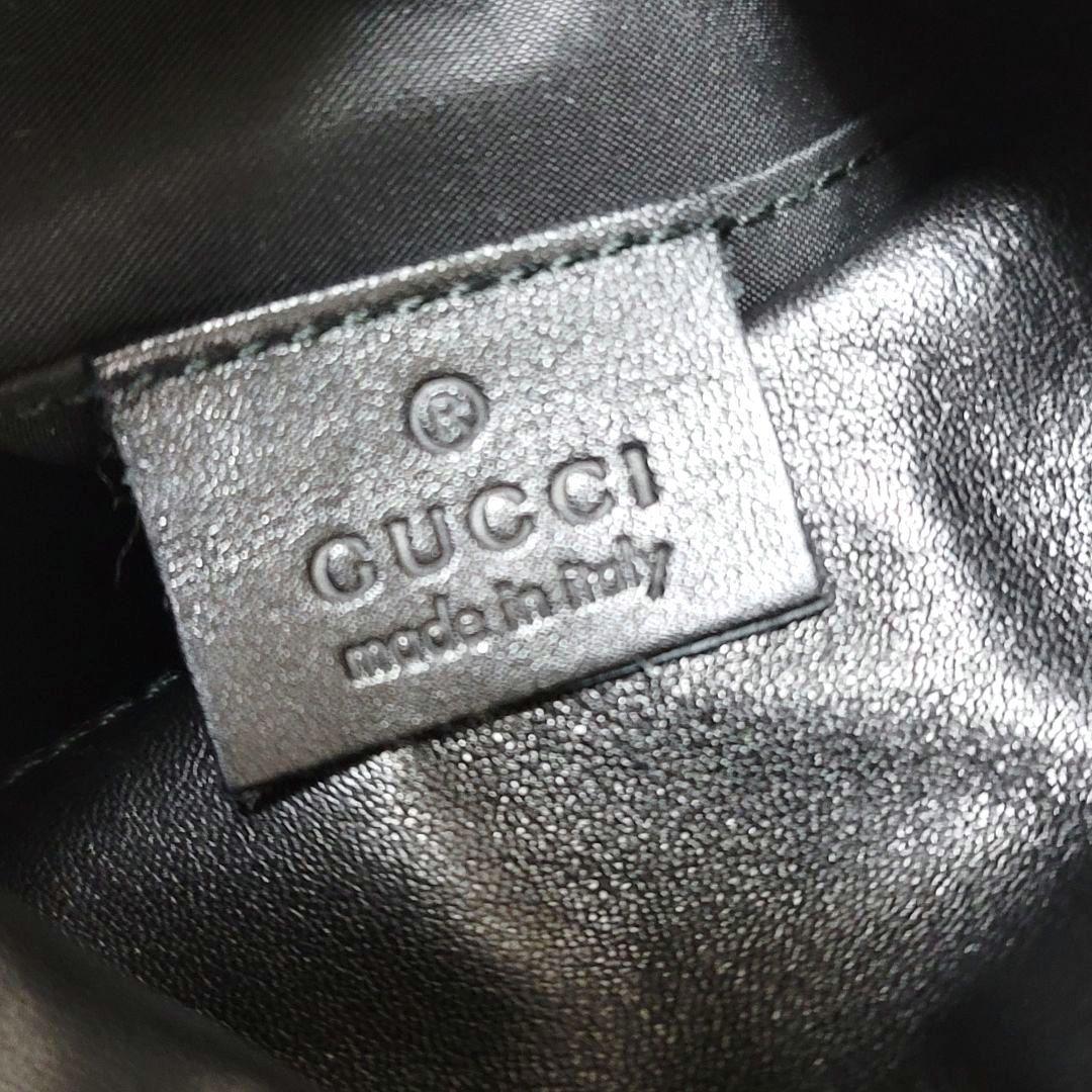 美品 GUCCI オールレザー 巾着 ショルダーバッグ ロゴプレート ブラック