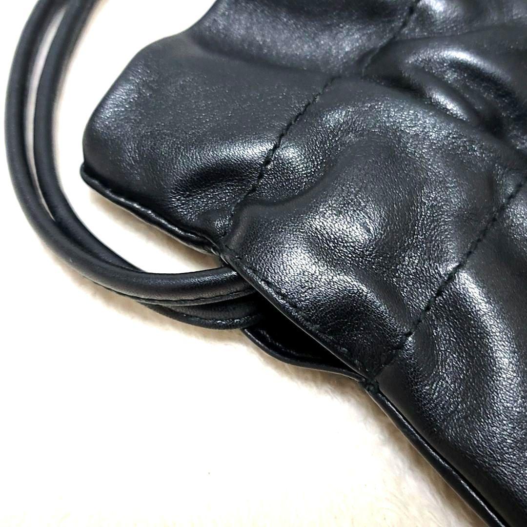 美品 GUCCI オールレザー 巾着 ショルダーバッグ ロゴプレート ブラック