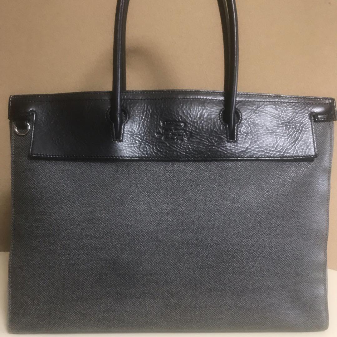 美品 トートバッグ Acuto Luneo 牛革 ターポリン ブラック GY