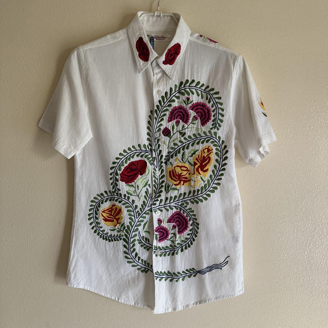 H.R.MARKET 花柄刺繍 半袖シャツ