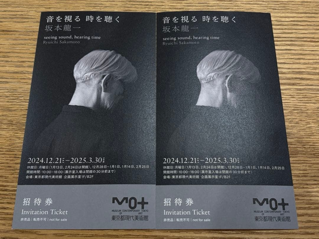 【ペア】東京都現代美術館 坂本龍一 音を視る 時を聴く 招待券